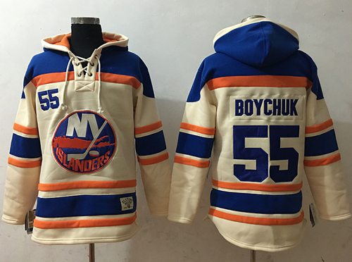 Islanders #55 Johnny Boychuk Cream Sawyer Hooded Sweatshirt Stitched NHL Jersey - Click Image to Close